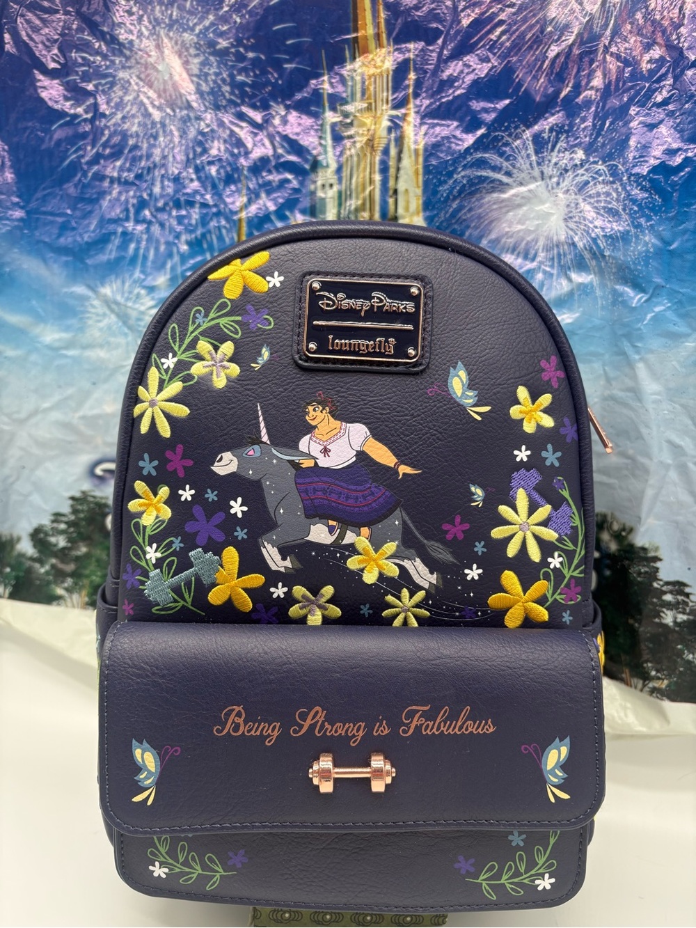 Disney Parks Encanto Loungefly Backpack Louisa Being Strong is Fabulous Floral